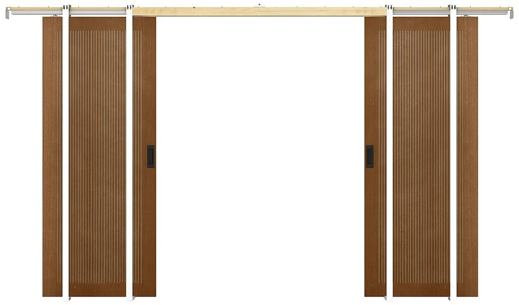 Drzwi przesuwne podwójne chowane w ścianie z MDF i drewna naturalny ciemny - 2 x wys. 205 x szer. 73 cm - SANDORA