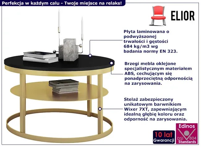 Stolik kawowy z metalową półką złoty + czarny Pini