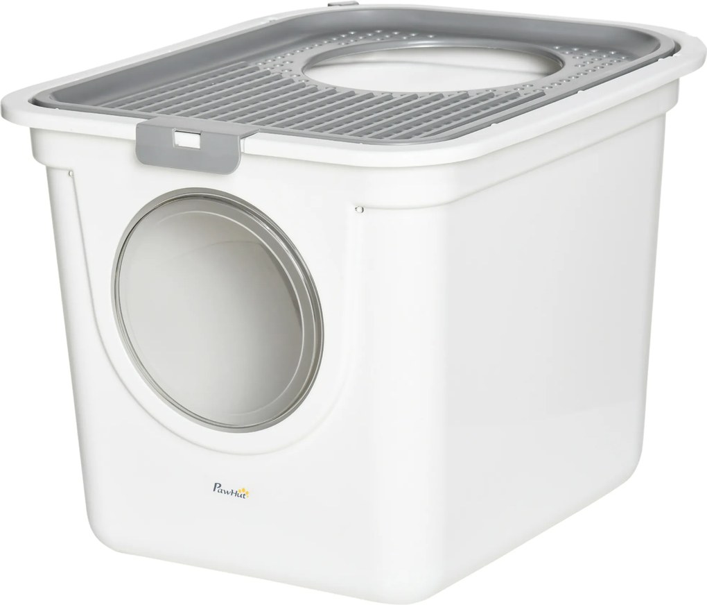 PawHut Kuweta dla kota z pokrywą i łopatką Higieniczna i łatwa w czyszczeniu Biała | Aosom PL