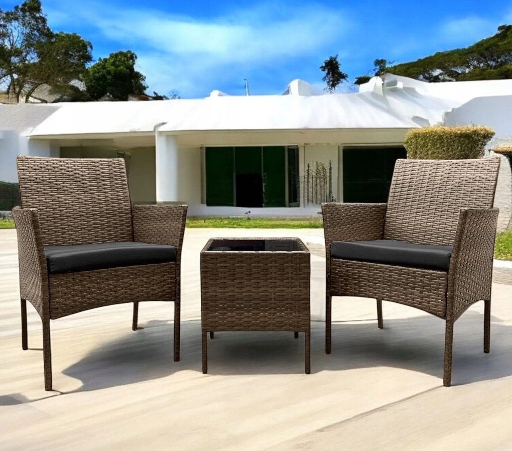 Komplet mebli ogrodowych dla 2 osób z technorattanu Alora, kolor jasny brąz