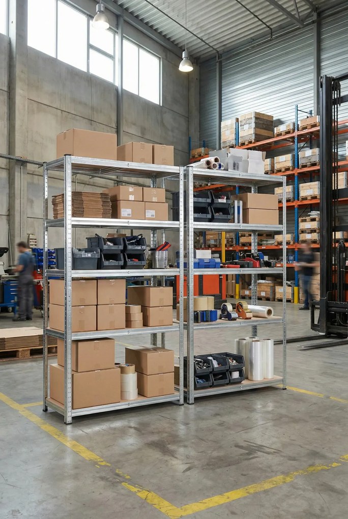 2 Metalowe Srebrne Regały Magazynowe R9-N49