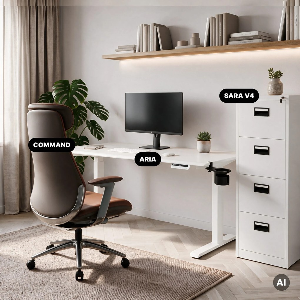 Biurko elektryczne z regulacją wysokości ergonomiczne białe,1400x700 mm: ARIA
