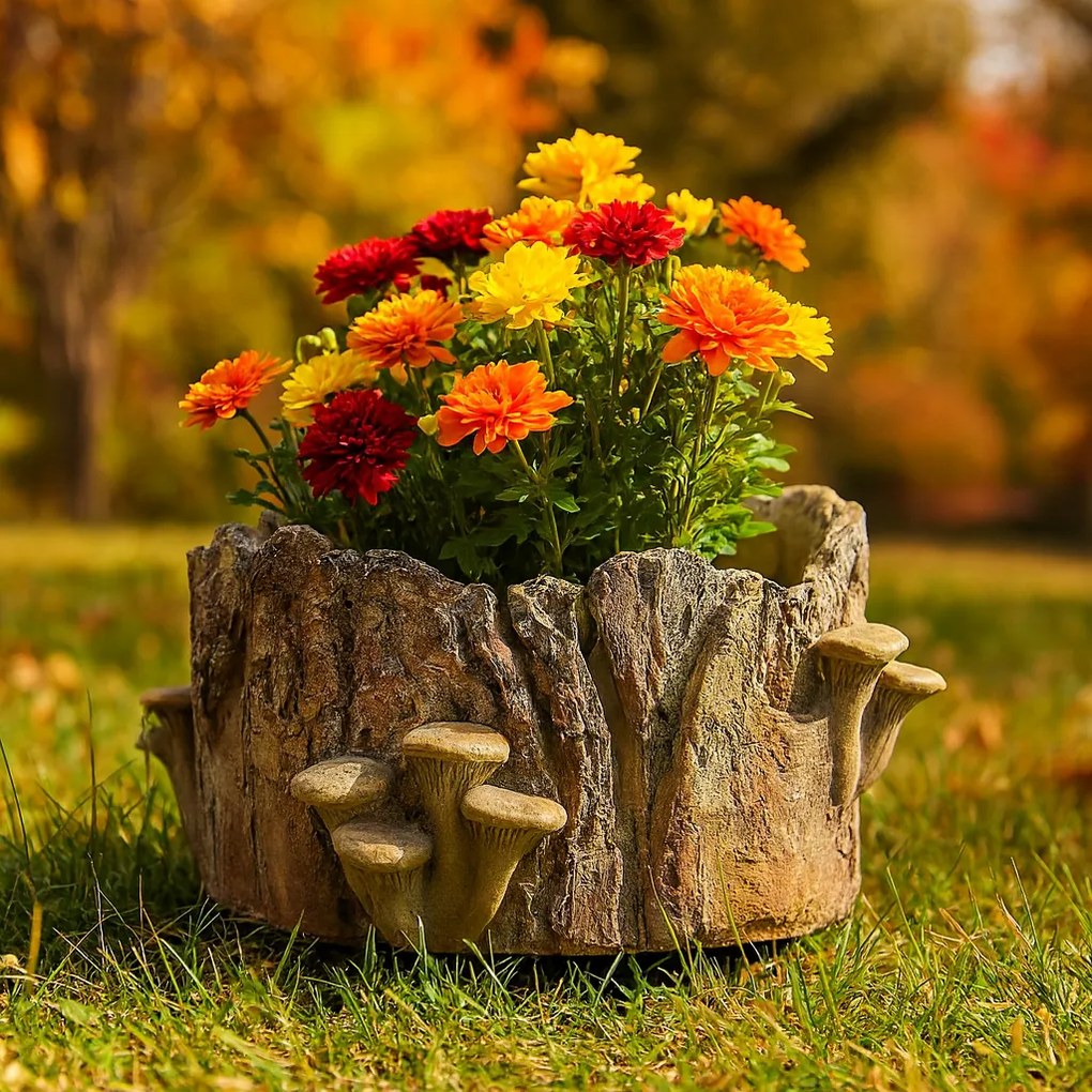 Obudowa betonowa - pień z grzybami, 18 x 14 x 9 cm, 18 cm