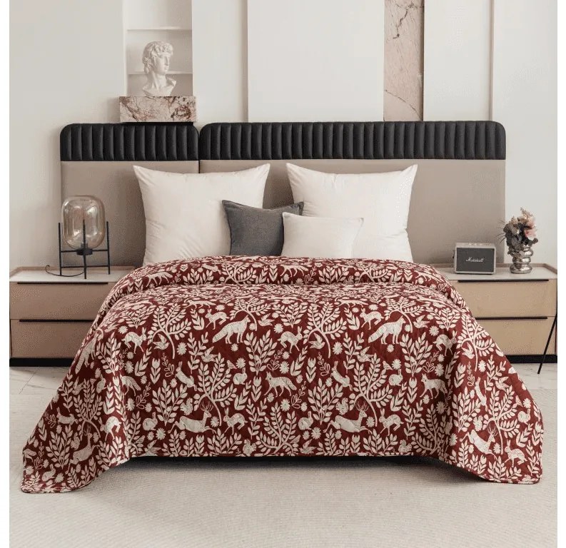 Narzuta na łóżko FOREST ANIMALS, brązowy Rozmiar: 220 x 240 cm