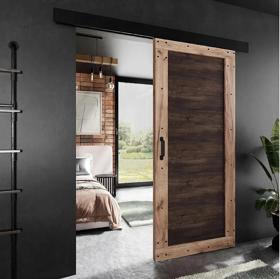 Drzwi przesuwne PALADIO 2 z maskownicą dąb craft złoty i jesion 70