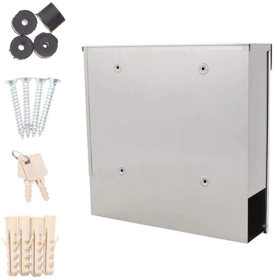 Skrzynka pocztowa na listy KENSINGTON inox, 370 x 370 x 105 mm, ze stali nierdzewnej