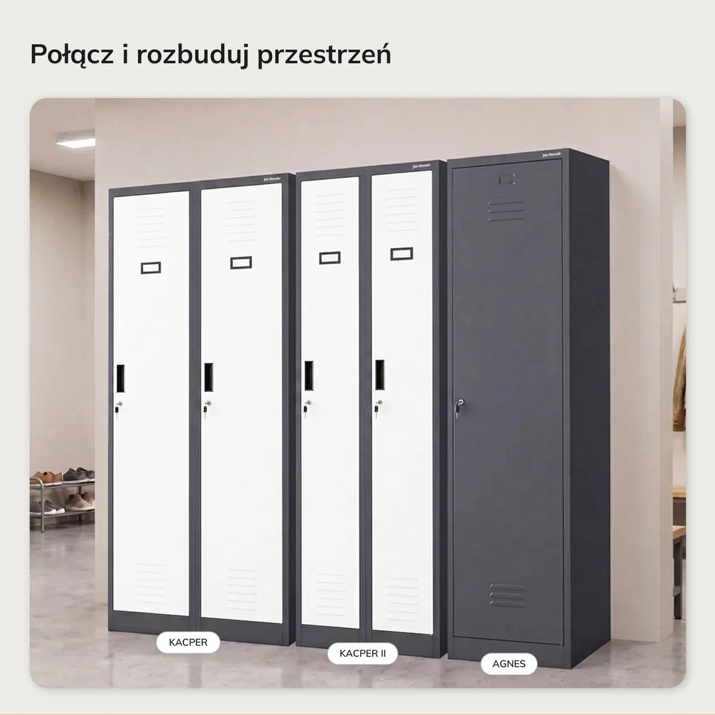 Szafka pracownicza dwukomorowa antracytowo-biała: KACPER II, 600 x 1800 x 500 mm