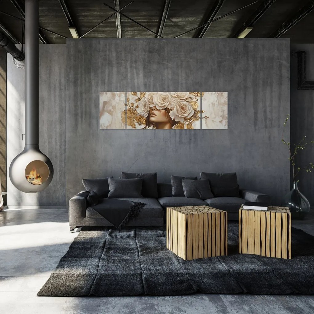 Obraz - Dziewczyna z różami (170x50 cm)