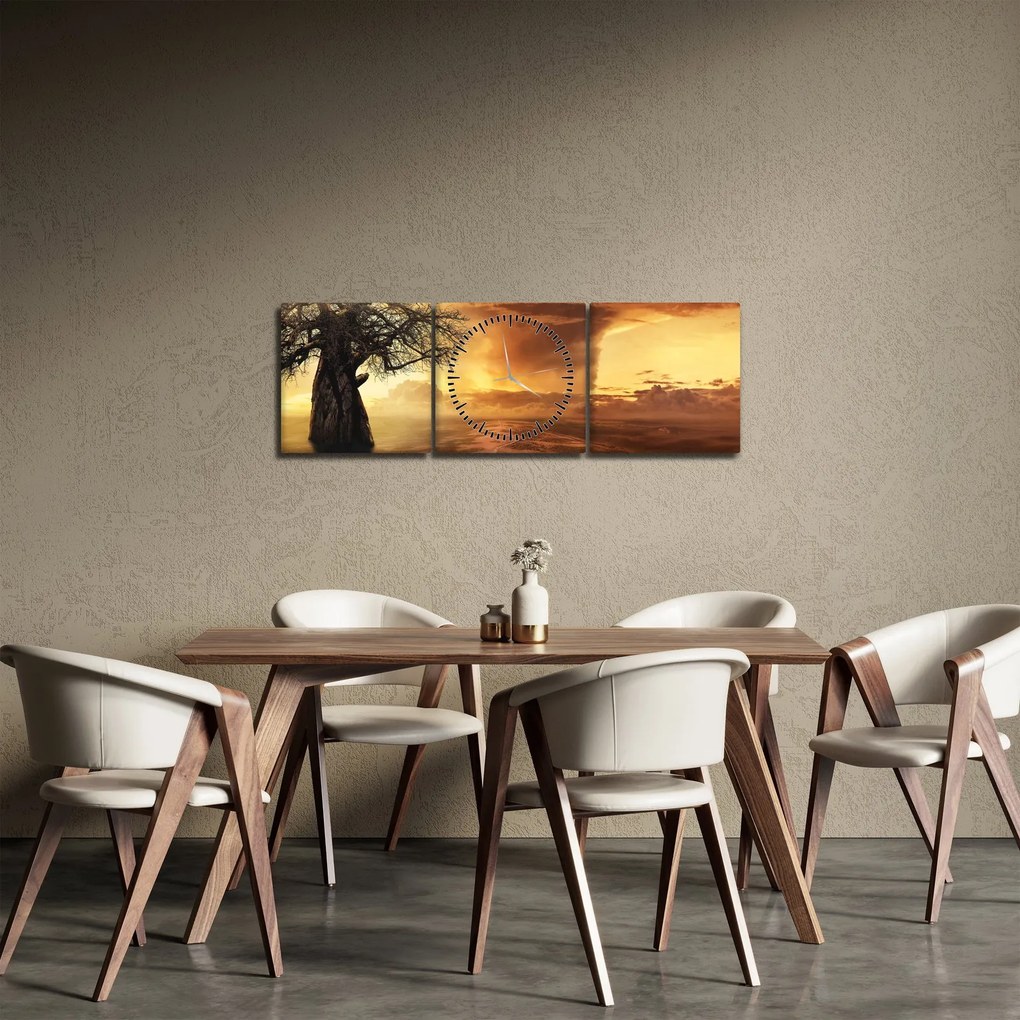 Obraz pomarańczowych chmur (z zegarem) (90x30 cm)