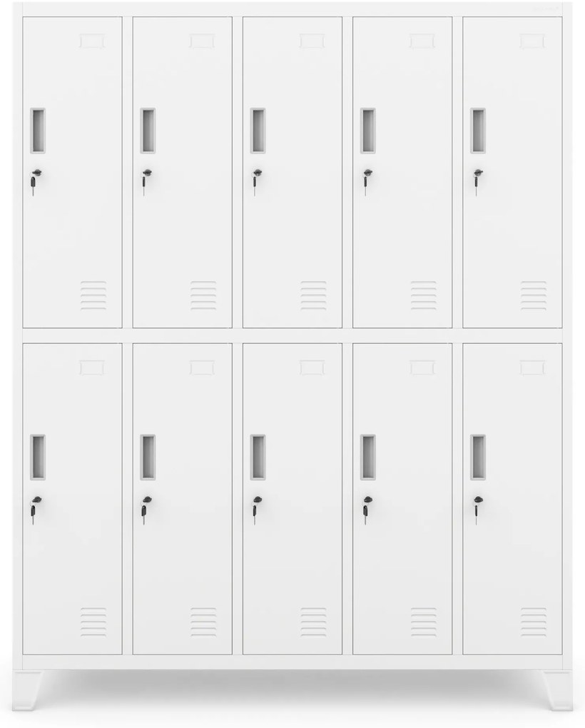 Szafa socjalna BHP ubraniowa 10-drzwiowa biała: BARTEK 1360 x 1720 x 450 mm