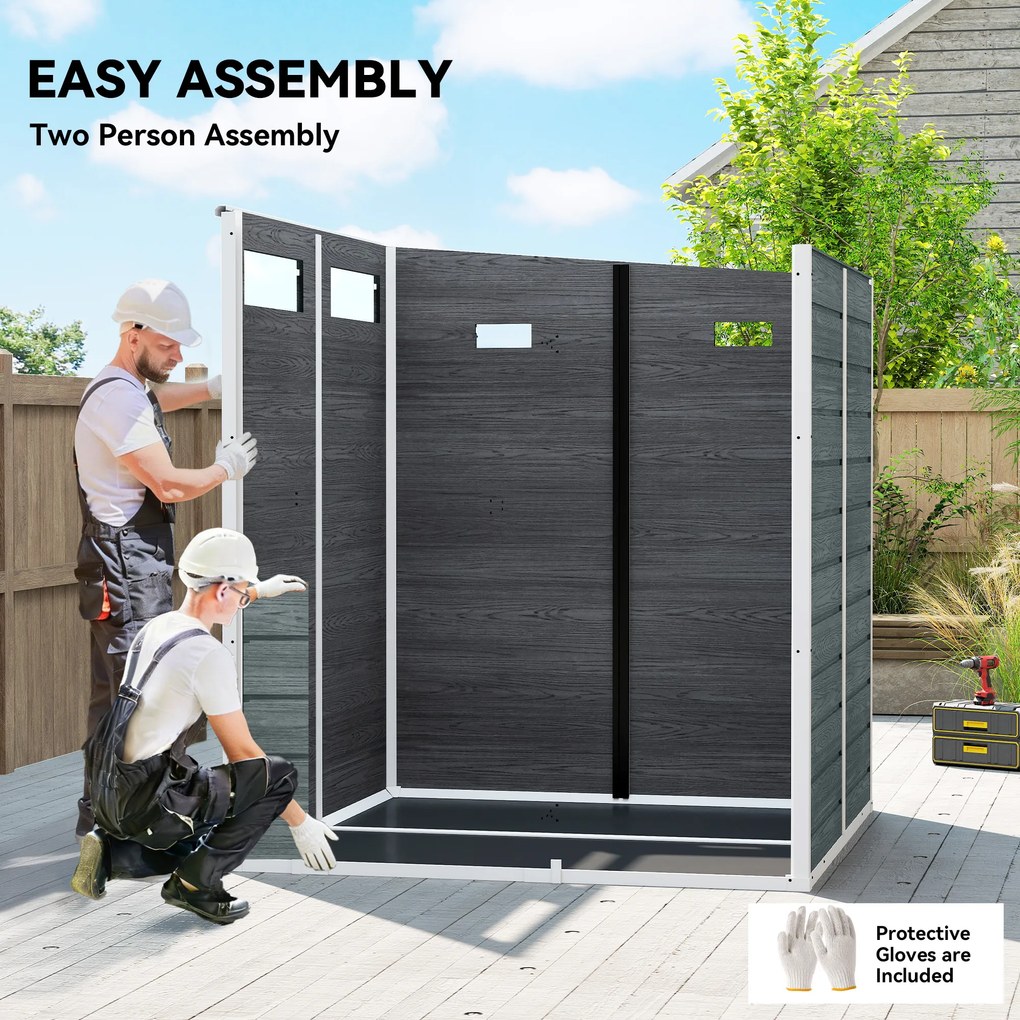 Outsunny Domek ogrodowy 2,89 m² z wyglądem drewna, 3 okna, wentylacja, podłoga, zamek, rękawice, 182 x 182 x 196 cm | Aosom PL
