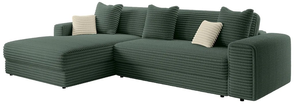 Kanapa narożna lewostronna z grubego weluru  w kolorze ciemnozielonym CALAZO od Pascal Morabito