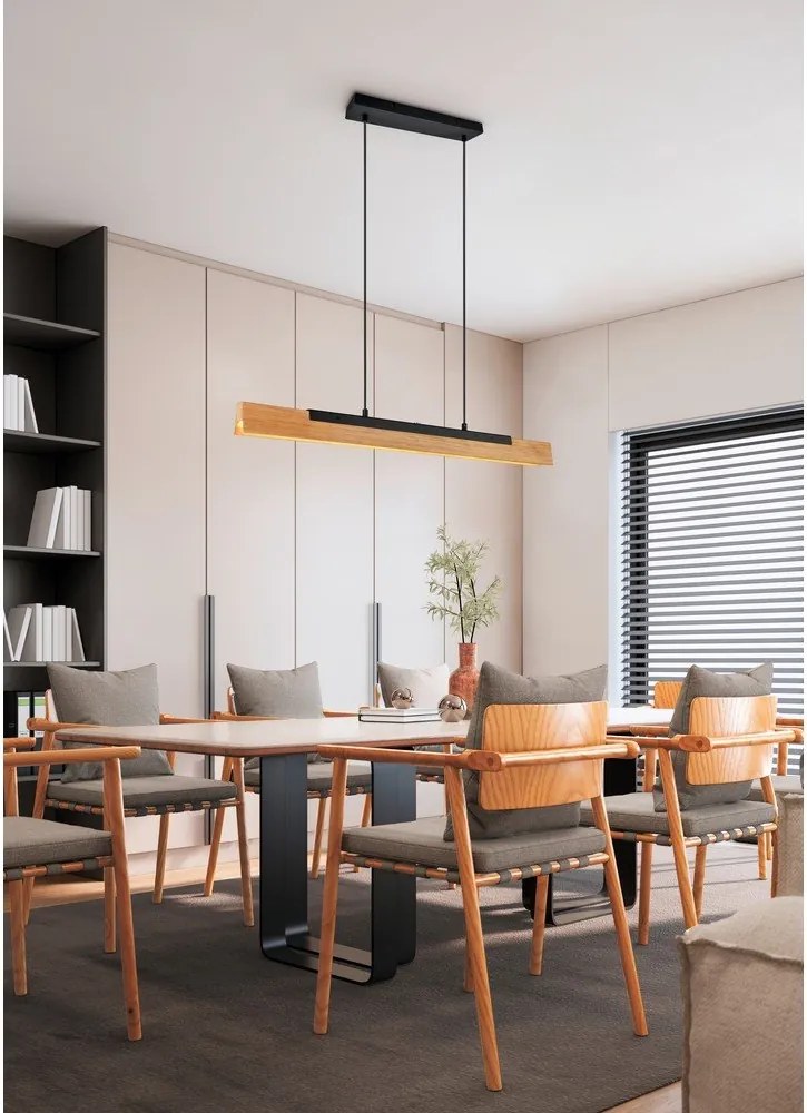 Lampa wisząca LED w kolorze matowej czerni z drewnianym kloszem Kerala – Trio