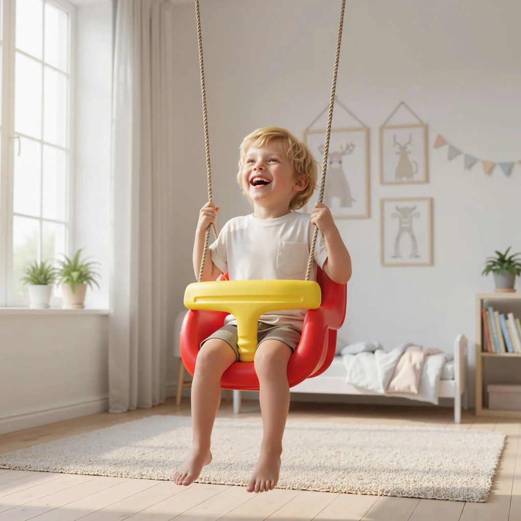 AIYAPLAY Regulowana huśtawka dla niemowląt, rosnąca z dzieckiem — siedzisko z oparciem i barierką bezpieczeństwa, dla dzieci 9-36 miesięcy, Czerwony | Aosom PL