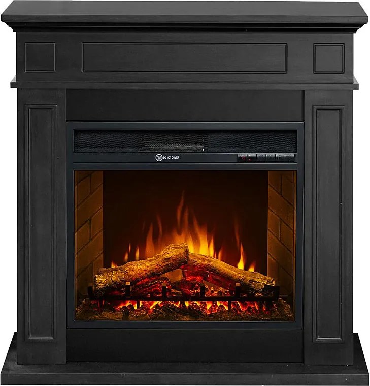 Kominek elektryczny JEFFERSON stojący z czarnego drewna dł. 89,5 x wys. 90,5 x gł. 28 cm