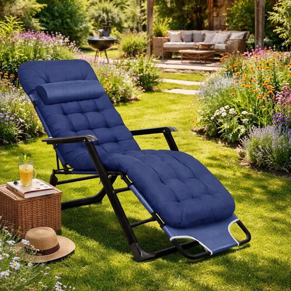 Leżak ogrodowy rozkładany Tossa, poduszka niebieska, stelaż czarny