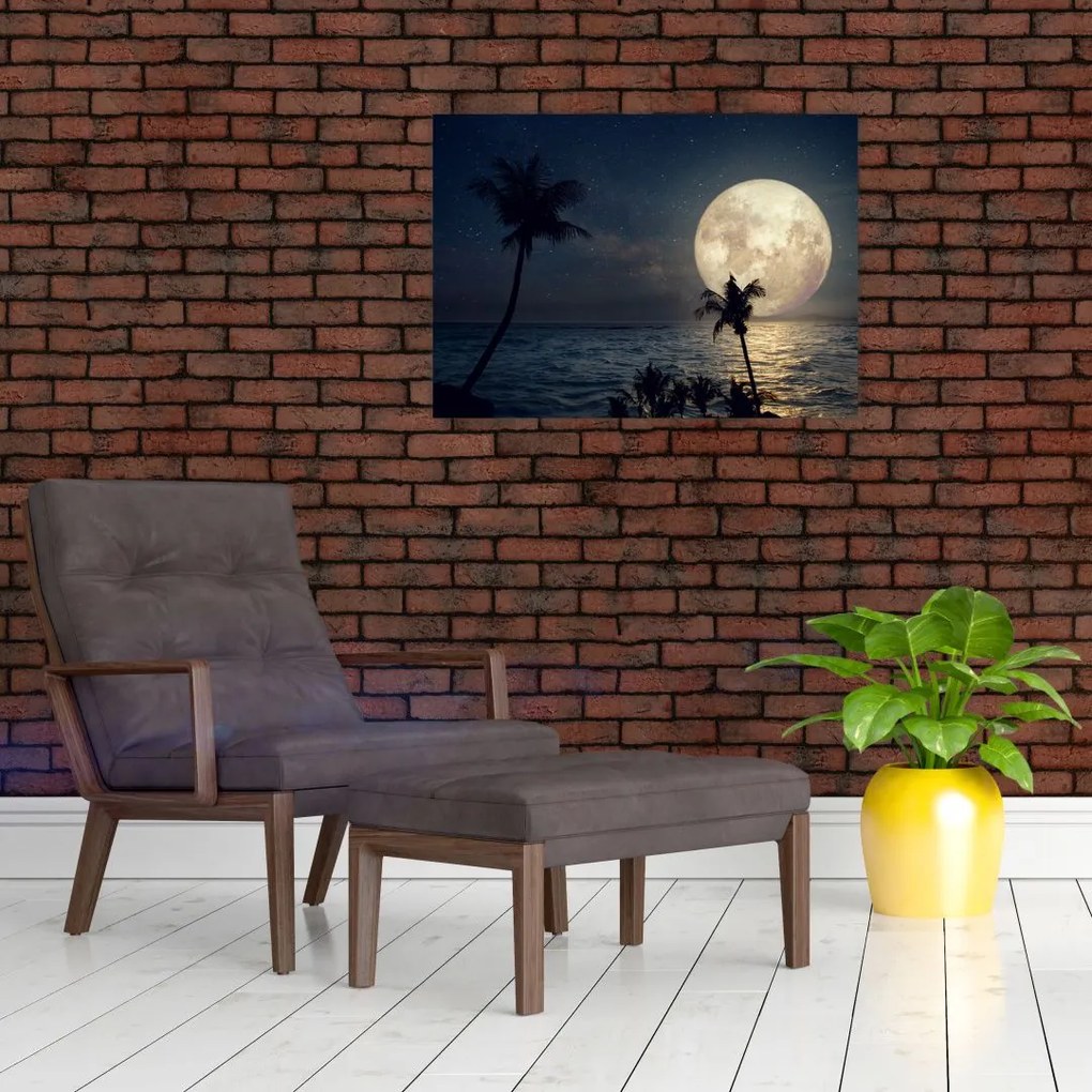 Obraz na szkle - Plaża pod pełnią księżyca (70x50 cm)
