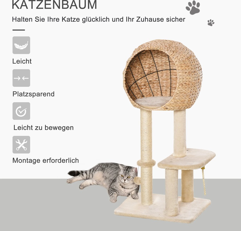 PawHut Drapak dla kota Drapak do ostrzenia pazurów dla kotków Meble z jaskinią dla kota sizal miękki plusz beżowy