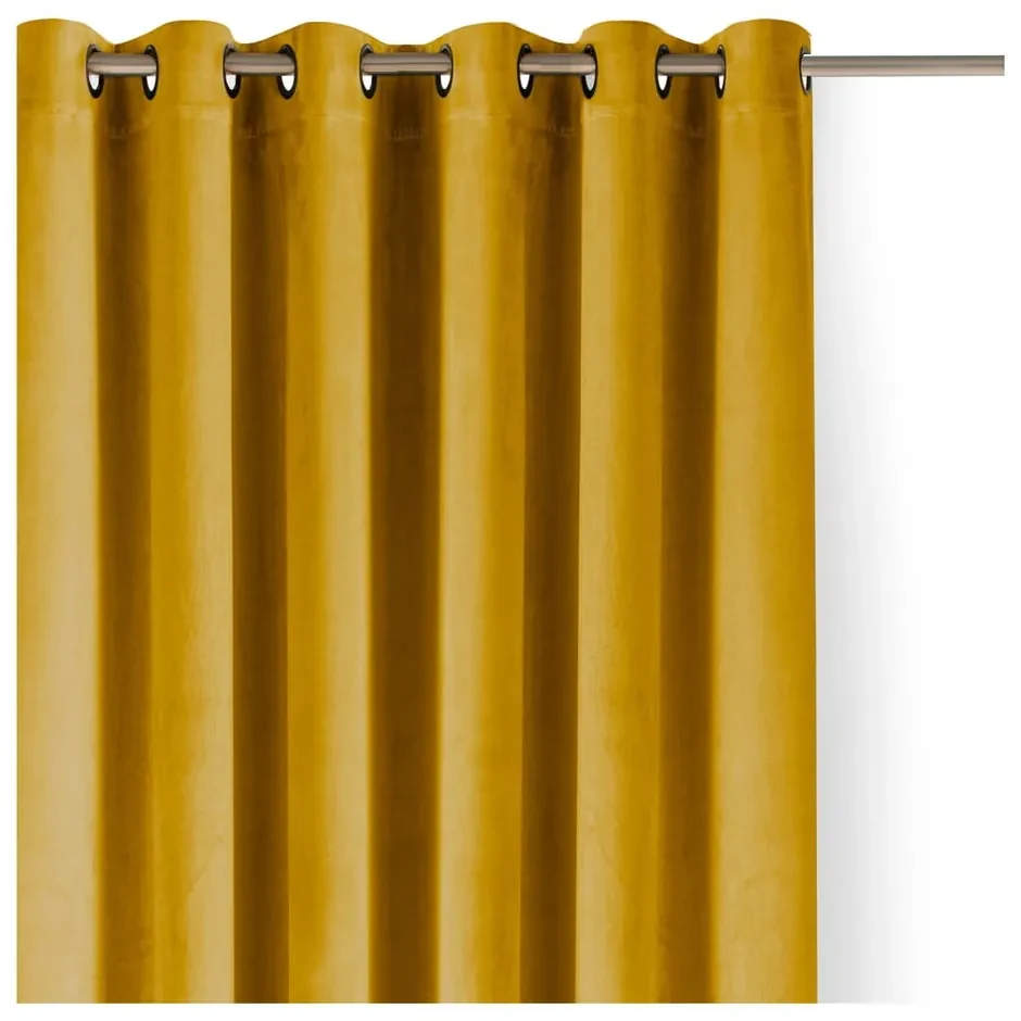 Musztardowa aksamitna zasłona częściowo zaciemniająca (dimout) 530x175 cm Velto – Filumi