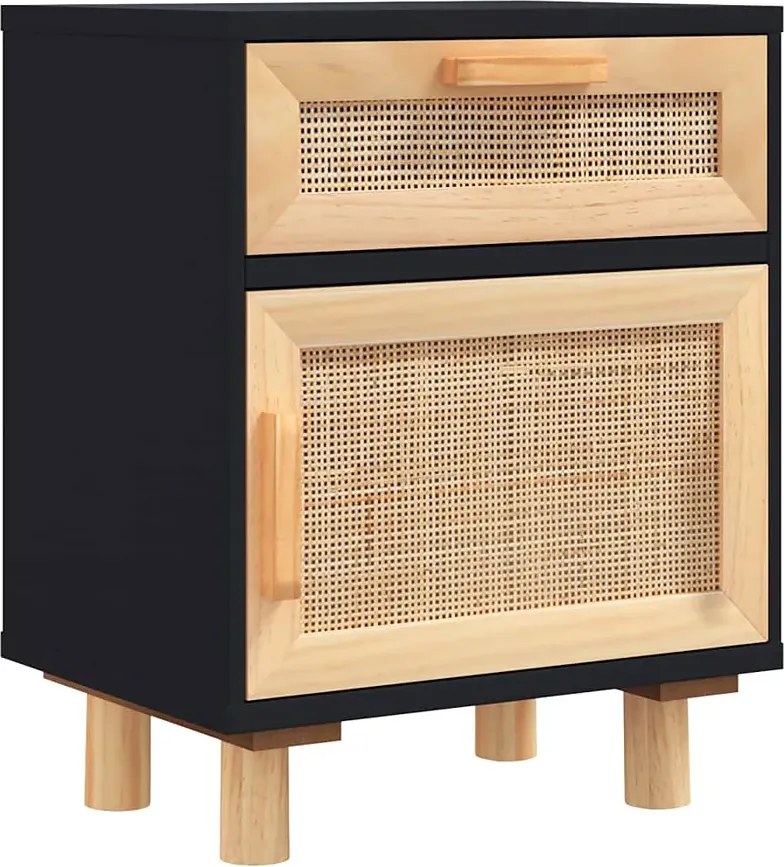 Czarna szafka nocna z naturalnym rattanem L6-S58