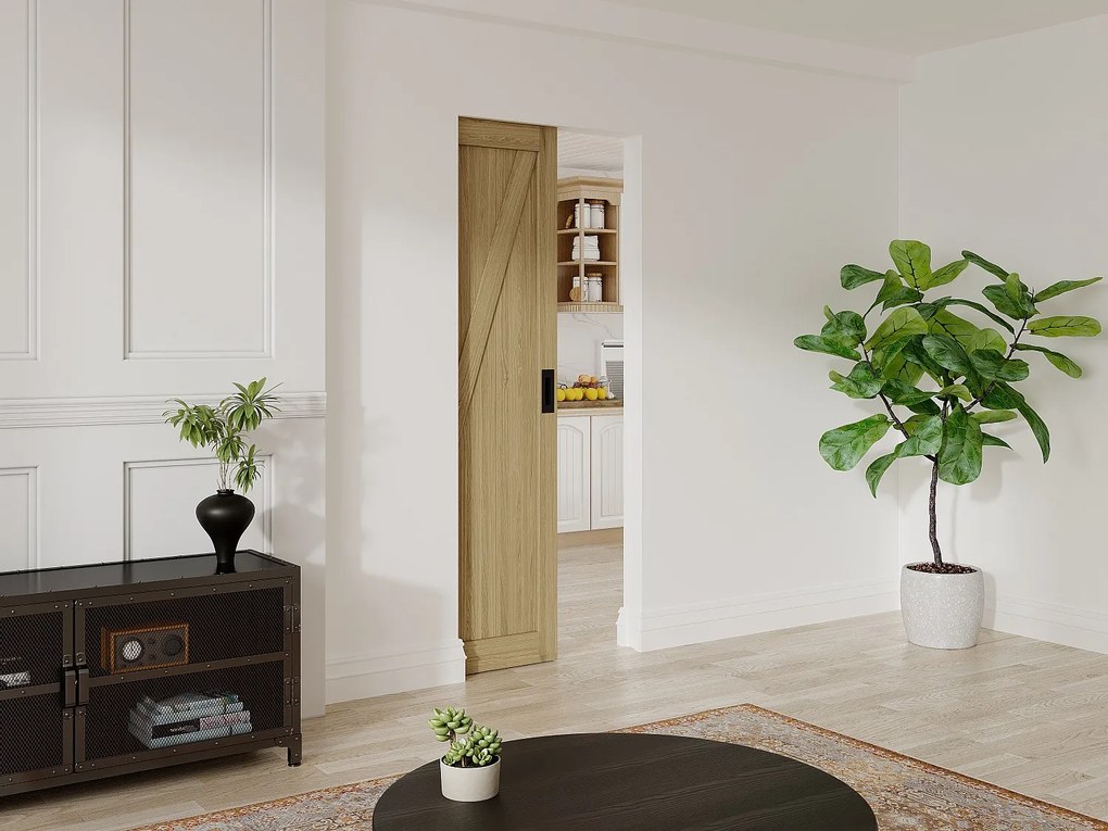 Drzwi przesuwne chowane w ścianie z drewna i MDF - Naturalny jasny - wys. 205 x szer. 83 cm - BALERMA