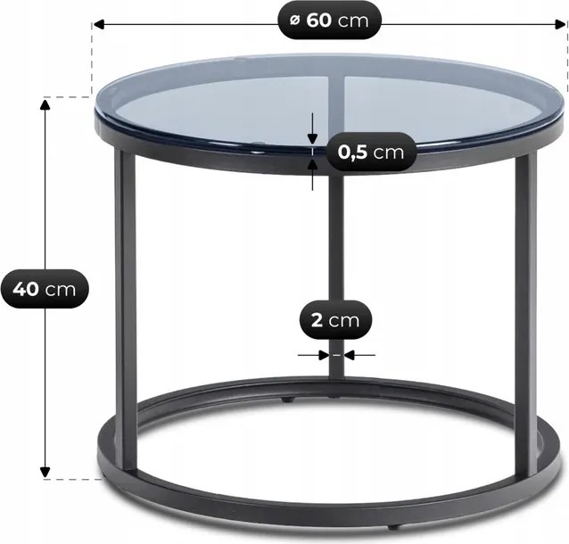 Zestaw Stolików Kawowych CARRERA MAX 60 cm/70 cm Szary/Czarny Nowoczesny
