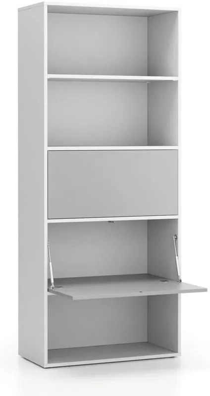 Regał biurowy wysoki LAYERS, 2 schowki, 800 x 400 x 1905, biały / szary