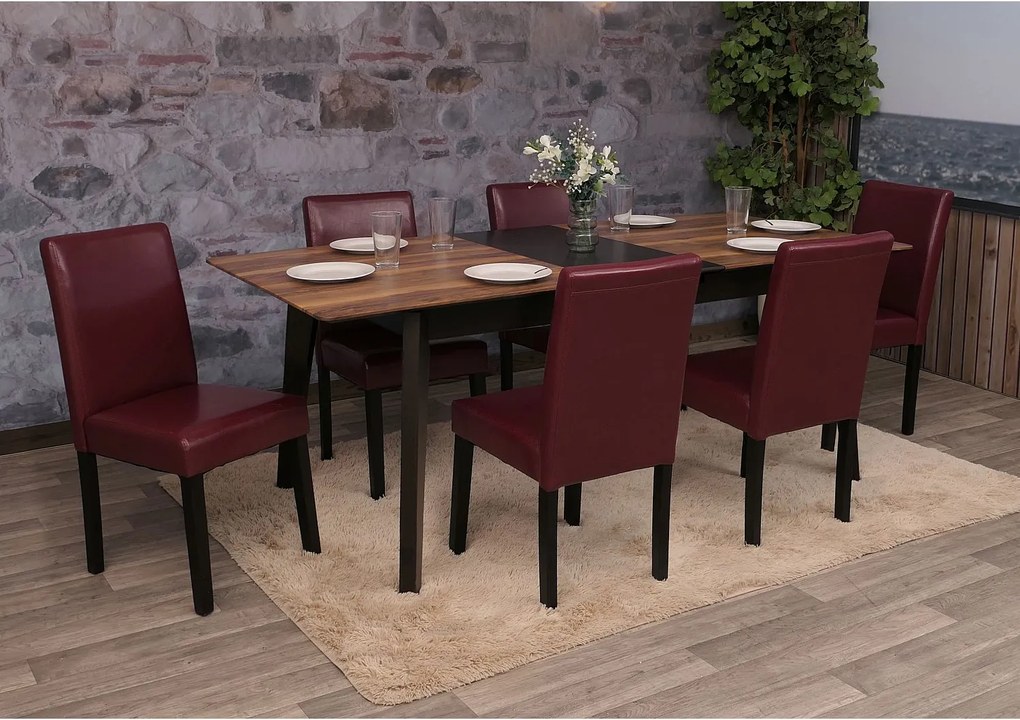 Zestaw 6 krzeseł do jadalni Littau ze sztucznej skóry,  imitacja skóry, czerwony, ciemne nogi