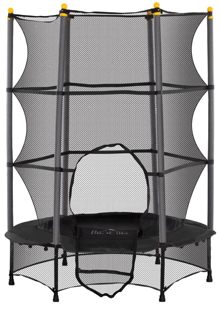 HOMCOM Trampolina dla dzieci, Ø140 cm, z siatką bezpieczeństwa, na zewnątrz i do środka, stal, plastik, do 50 kg, czarna