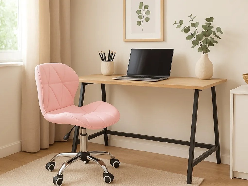 Zestaw do biura stół TAYLOR SONOMA 100x50 cm + krzesło biurowe AVOLA z ekoskory rozowy
