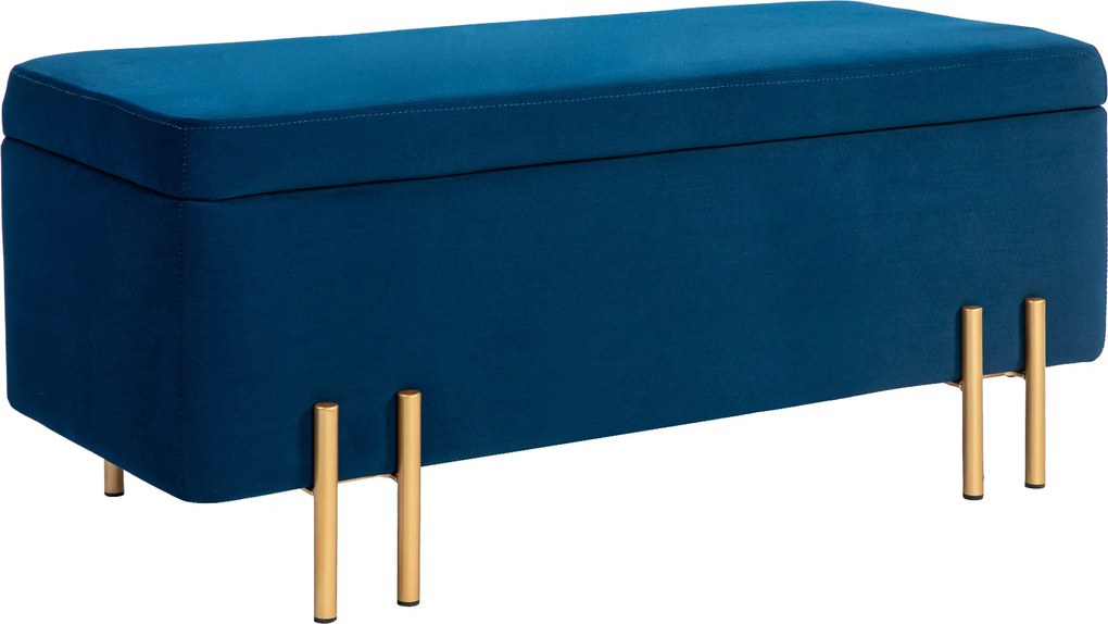 HOMCOM Ławka Tapicerowana z Miejscem do Przechowywania, Metal, Drewno Gumowe, Pianka, 100 x 40 x 42 cm, Granatowa