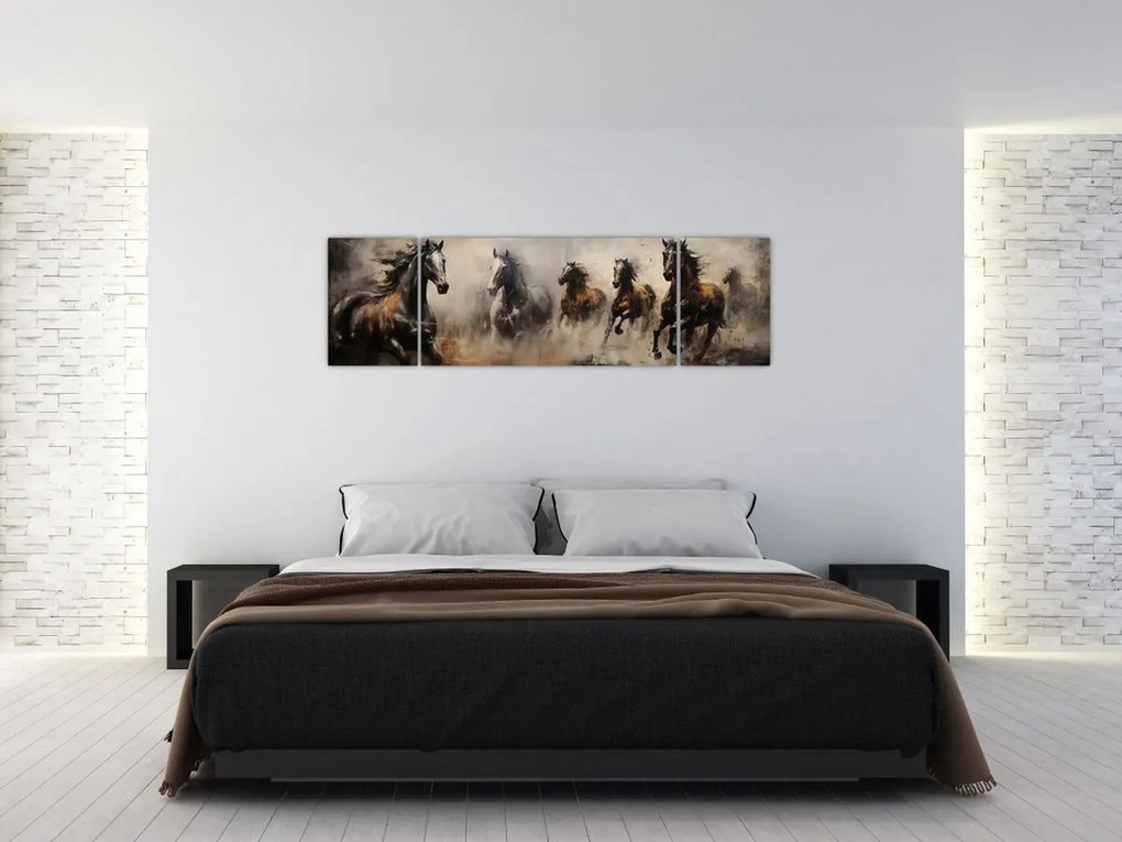 Obraz - Obraz olejny przedstawiający konie (170x50 cm)