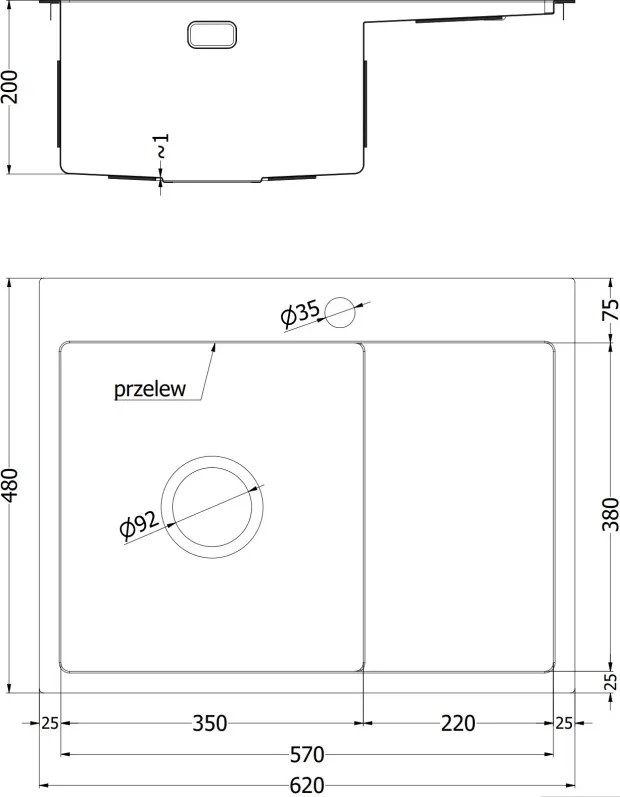 Mexen Exar zlewozmywak stalowy 1-komorowy z ociekaczem, lewy 620 x 480 mm, inox - 6431621005L-01