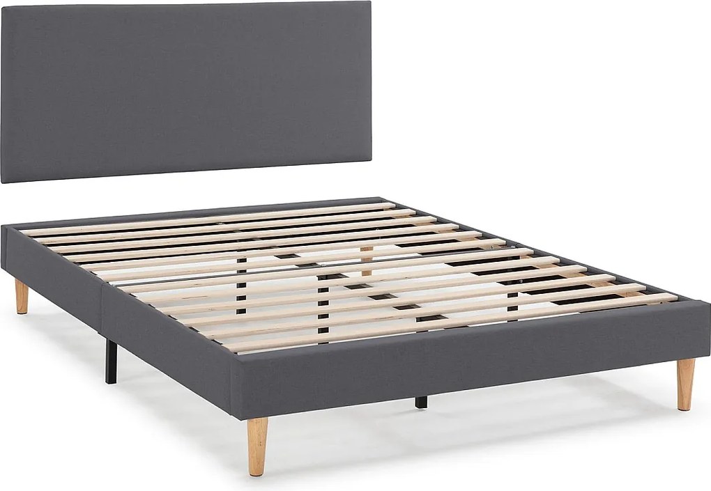 Kolumnowy stelaż tapicerowany Aura + zagłówek 150x190 cm Szary Ciemny, wysokość 30 cm.