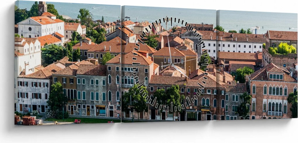 Obraz - Widok miasta z lotu ptaka (z zegarem) (90x30 cm)