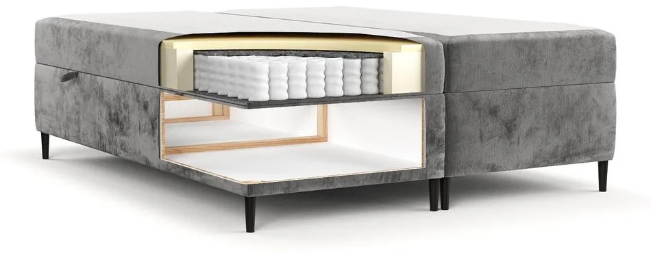 Ciemnoszare łóżko boxspring ze schowkiem 140x200 cm Araya – Maison de Rêve