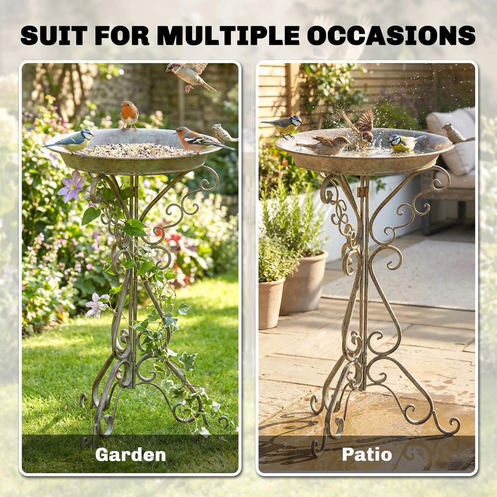 Outsunny Poidełko z figurką ptaka i ozdobnym stojakiem, vintage'owa miska dla ptaków do ogrodu, zielona | Aosom PL