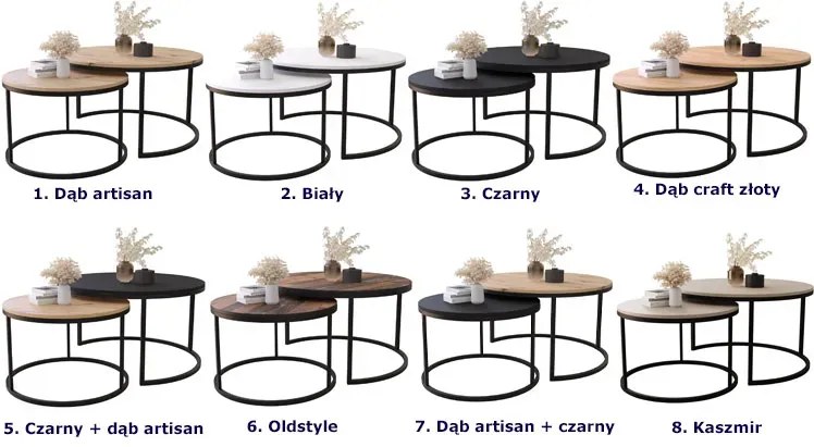 Zestaw 2 Okrągłych Stolików W Stylu Loft Dąb Craft Złoty P8-A69