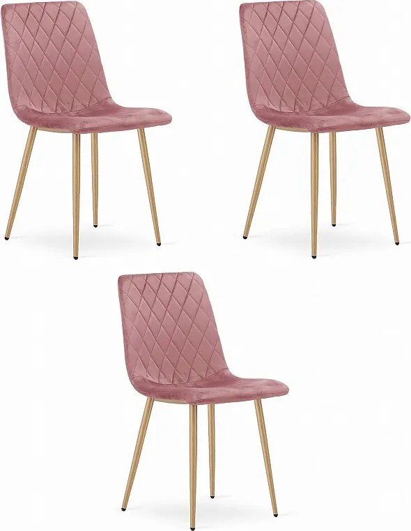 Krzesło Valora TURIN z różowym aksamitem i drewnianymi nogami do salonu x3