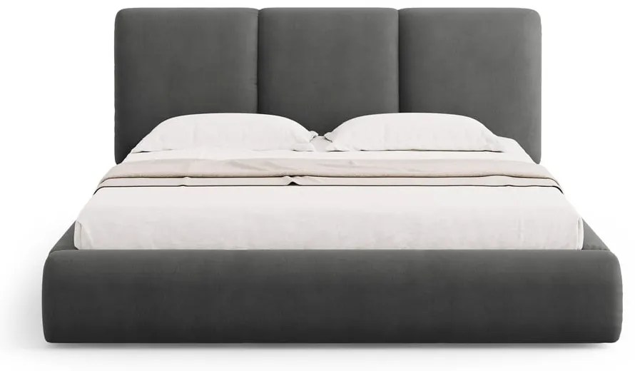 Szare tapicerowane łóżko dwuosobowe ze schowkiem i stelażem 140x200 cm Brody – Mazzini Beds