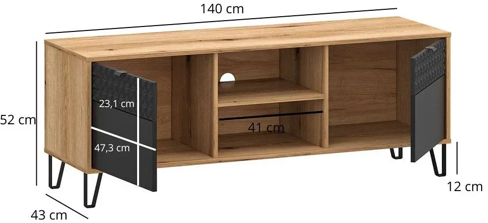 Szafka RTV na nóżkach dąb evok + czarny A7-A38