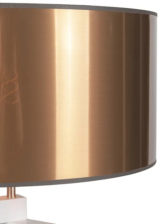 Designerska lampa podłogowa biała z miedzianym kloszem 50 cm - Puros Nowoczesny Oswietlenie wewnetrzne