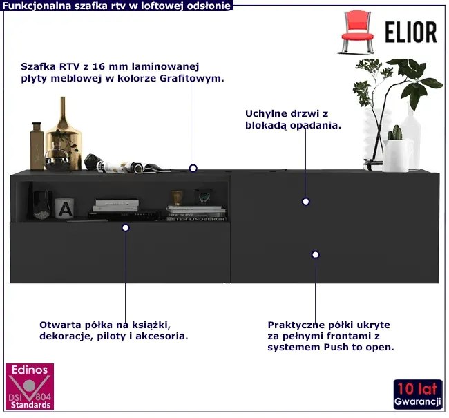 Ścienna szafka rtv z szufladą grafitowa L4-M91