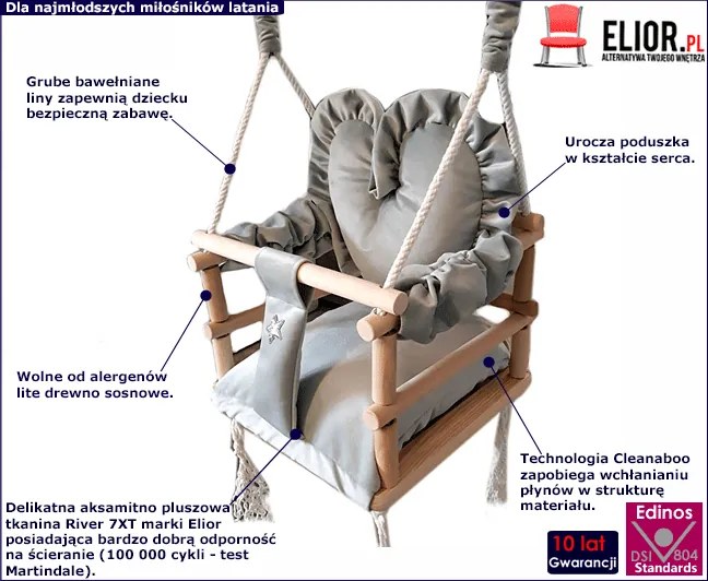 Szara huśtawka dla dzieci serce D5-H04