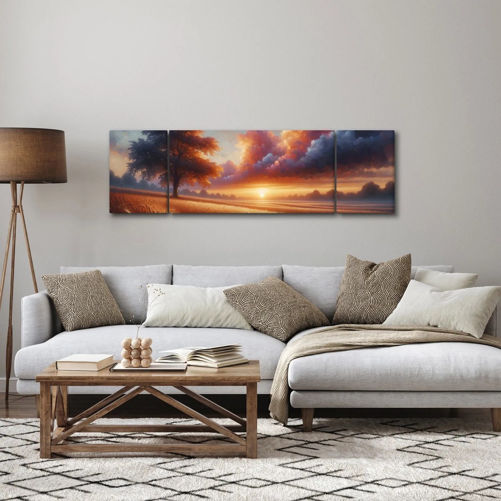Obraz – Zachód słońca na polu (170x50 cm)