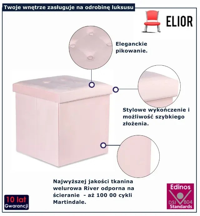 Welurowa pufa różowa z guzikami E3-R82