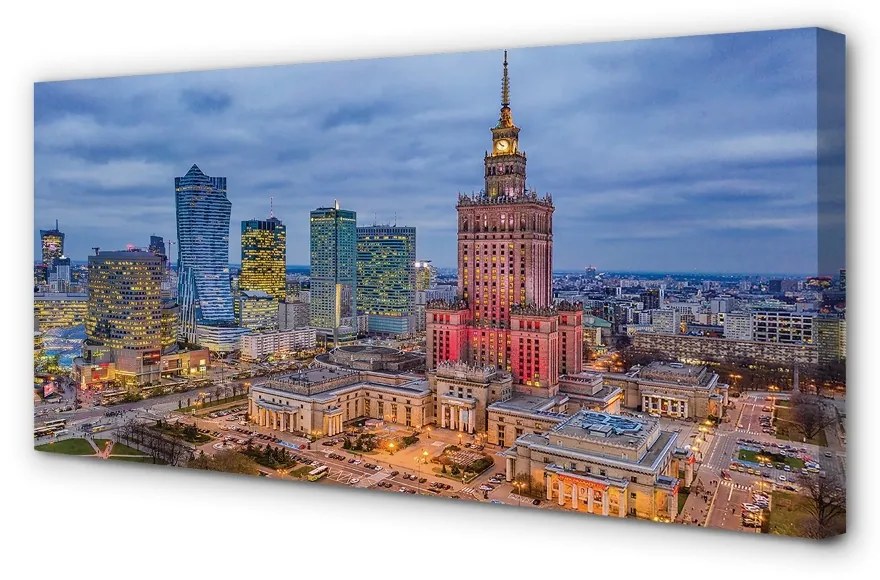 Obraz na płótnie Warszawa Panorama zachód słońca