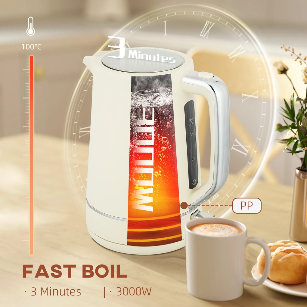 HOMCOM Zestaw czajnika 1,7 L i tostera z 6 poziomami brązowienia, Beżowy