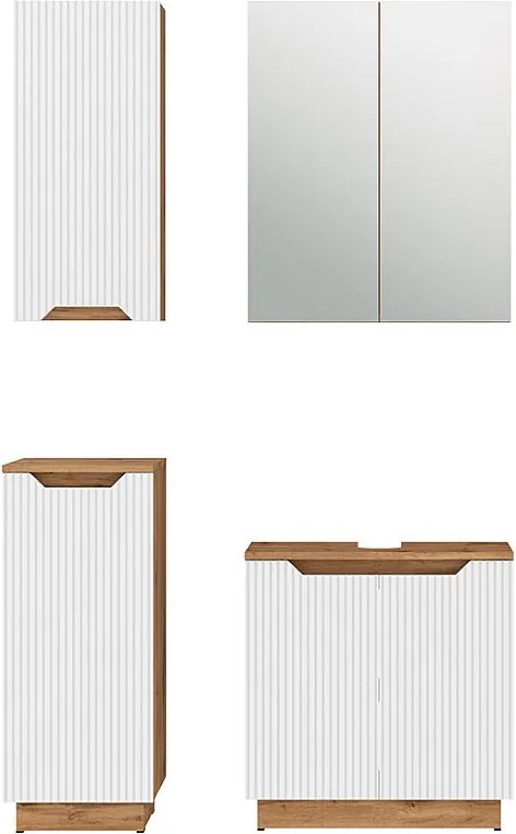 Zestaw mebli łazienkowych dąb/białe paski 59.8x32x62.1 lotta