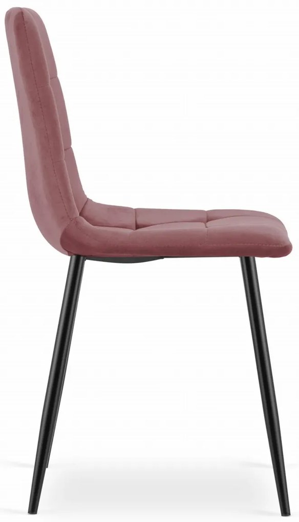 Krzesło aksamitne KARA różowe na czarnych nogach